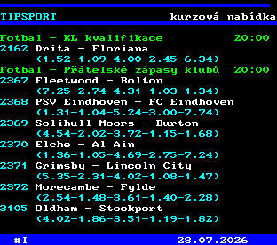 Teletext ČT, strana 763 - Tipsport - kurzová nabídka