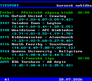 Teletext ČT, strana 763 - Tipsport - kurzová nabídka