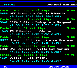 Teletext ČT, strana 763 - Tipsport - kurzová nabídka