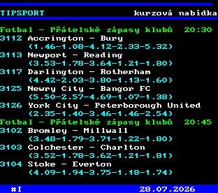 Teletext ČT, strana 763 - Tipsport - kurzová nabídka