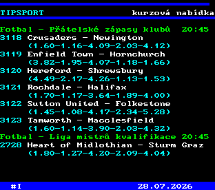 Teletext ČT, strana 763 - Tipsport - kurzová nabídka