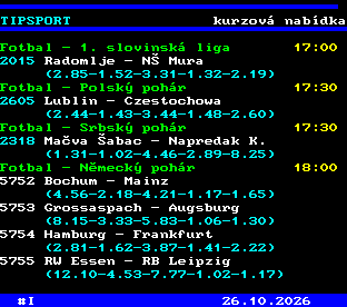 Teletext ČT, strana 763 - Tipsport - kurzová nabídka