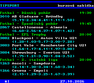 Teletext ČT, strana 763 - Tipsport - kurzová nabídka