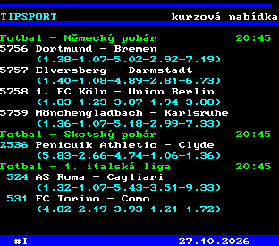 Teletext ČT, strana 763 - Tipsport - kurzová nabídka