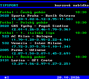 Teletext ČT, strana 763 - Tipsport - kurzová nabídka