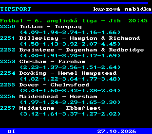 Teletext ČT, strana 763 - Tipsport - kurzová nabídka