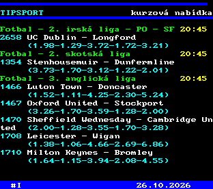 Teletext ČT, strana 763 - Tipsport - kurzová nabídka