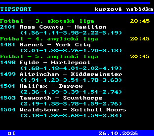Teletext ČT, strana 763 - Tipsport - kurzová nabídka
