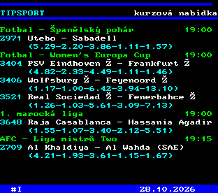 Teletext ČT, strana 763 - Tipsport - kurzová nabídka