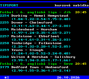 Teletext ČT, strana 763 - Tipsport - kurzová nabídka