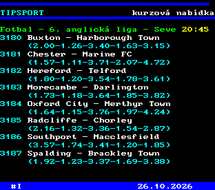 Teletext ČT, strana 763 - Tipsport - kurzová nabídka