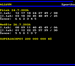 Teletext ČT, strana 781 - Sportka