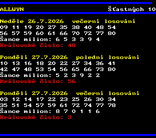 Teletext ČT, strana 782 - Šťastných 10
