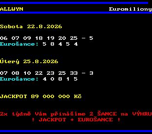 Teletext ČT, strana 783 - Euromiliony