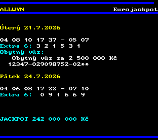 Teletext ČT, strana 786 - Eurojackpot