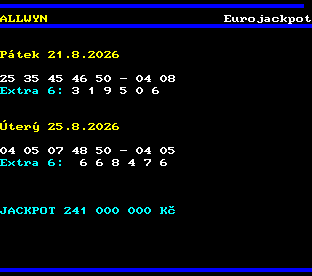 Teletext ČT, strana 786 - Eurojackpot