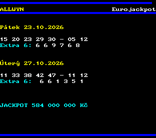 Teletext ČT, strana 786 - Eurojackpot