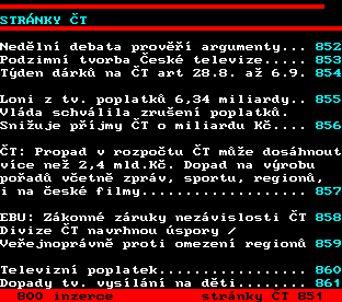 Teletext ČT, strana 850 - Stránky ČT
