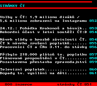 Teletext ČT, strana 850 - Stránky ČT