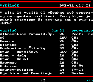 Teletext ČT, strana 870 - Vysílače ČT