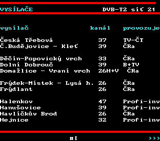 Teletext ČT, strana 870 - Vysílače ČT