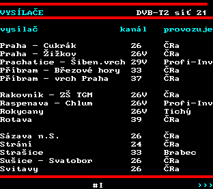 Teletext ČT, strana 870 - Vysílače ČT