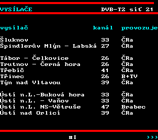 Teletext ČT, strana 870 - Vysílače ČT