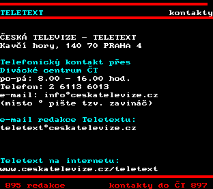 Teletext ČT, strana 896 - Kontakt na teletext