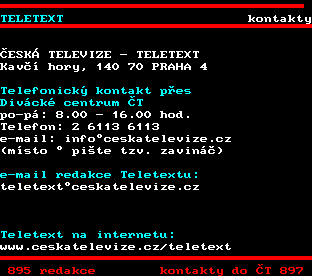 Teletext ČT, strana 896 - Kontakt na teletext